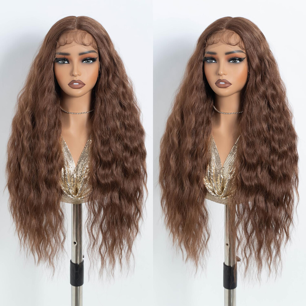 Unisex Orange 30 Inch Long Wavy Ginger Lace Front Wig Synthetic Heat Resistant Natural Hairline For Women
