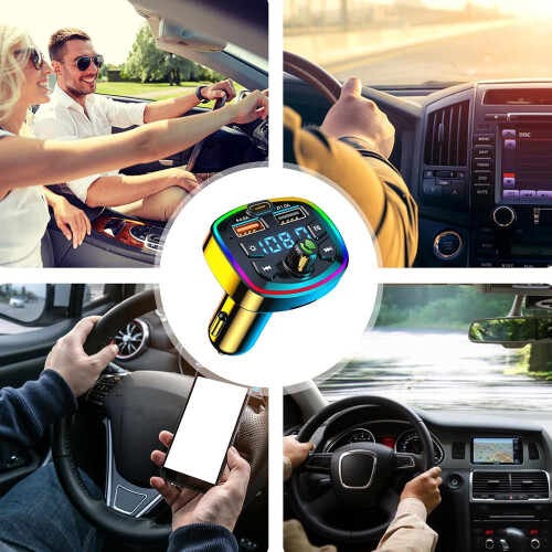 FM Transmitter for Car Bluetooth Adapter with Dual USB Fast Charging, Digital Display, Hands Calling Q74.8A 2