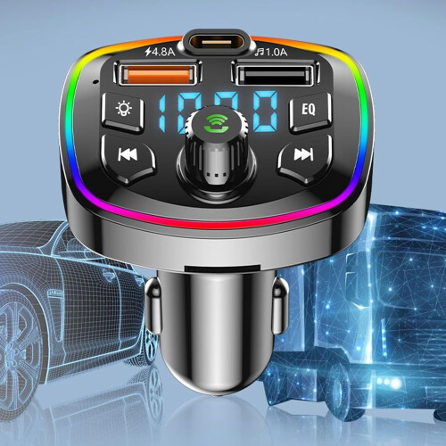 FM Transmitter for Car Bluetooth Adapter with Dual USB Fast Charging, Digital Display, Hands Calling Q74.8A 1