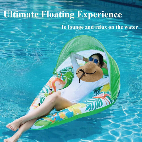 Pool Float with Canopy Adjustable Sunshade Ergonomic Mesh Lounge Raft for Beach and Pool 1