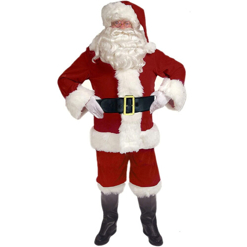Komfortables Netzfutter, elastisches Spitzenfutter, komplettes Weihnachtsmannkostüm-Set mit Bart und Perücke,