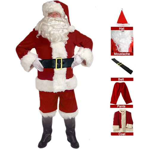 Komfortables Netzfutter, elastisches Spitzenfutter, komplettes Weihnachtsmannkostüm-Set mit Bart und Perücke, 1