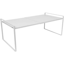 Adjustable Height Cabinet Organizer for Kitchen Storage, Heavy Duty Construction Metal Shelf with Expandable Frame for Pantry Countertop and Bathroom