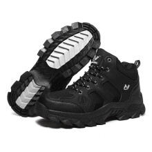 Men's Waterproof Hiking Boots Leather Mesh Deep Tread Rubber Sole Black Size 9 UK