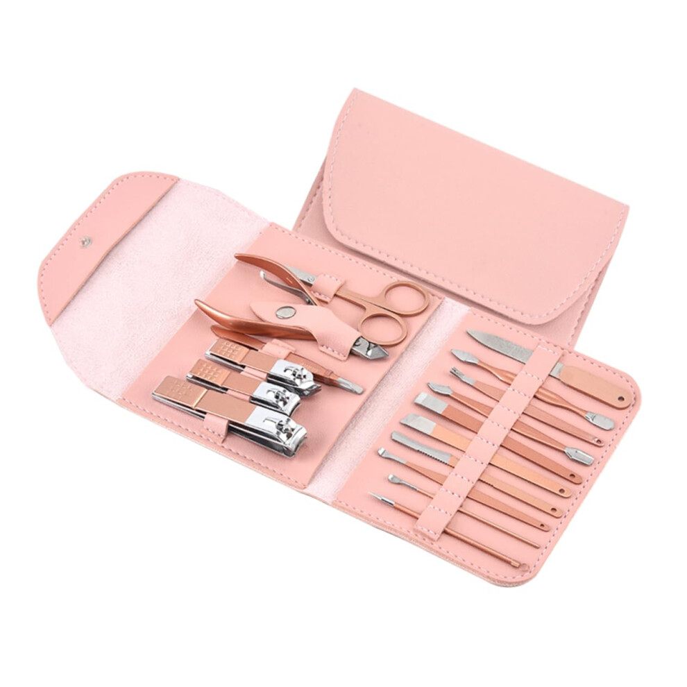 Manicure Pedicure Set 16 Pcs Gold Nail Clippers Kit with Cuticle Trimmer for Men TravelFriendly