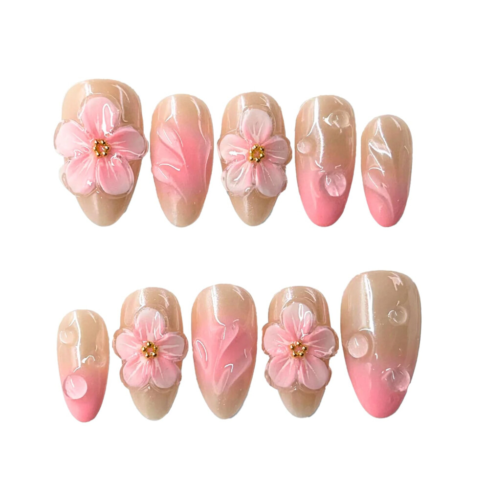 Cherry Blossom Press On Nails Kit  Reusable Fake Nails with Glue and Adhesive Tabs, Long Lasting