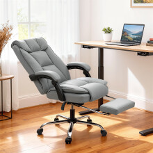 HOMCOM Pet-Friendly Leather Recliner Computer Chair with Footrest, Grey