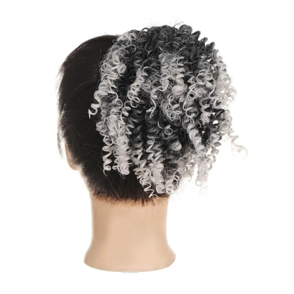 Unisex Afro Kinky Curly Ponytail Hairpiece T1bgrey Synthetic Messy Bun With Elastic Band For Women