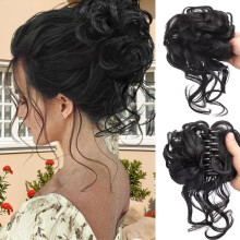 Messy Bun Hair Piece with Claw Clip Wavy Curly Synthetic Hair Bun Extension Black for Women