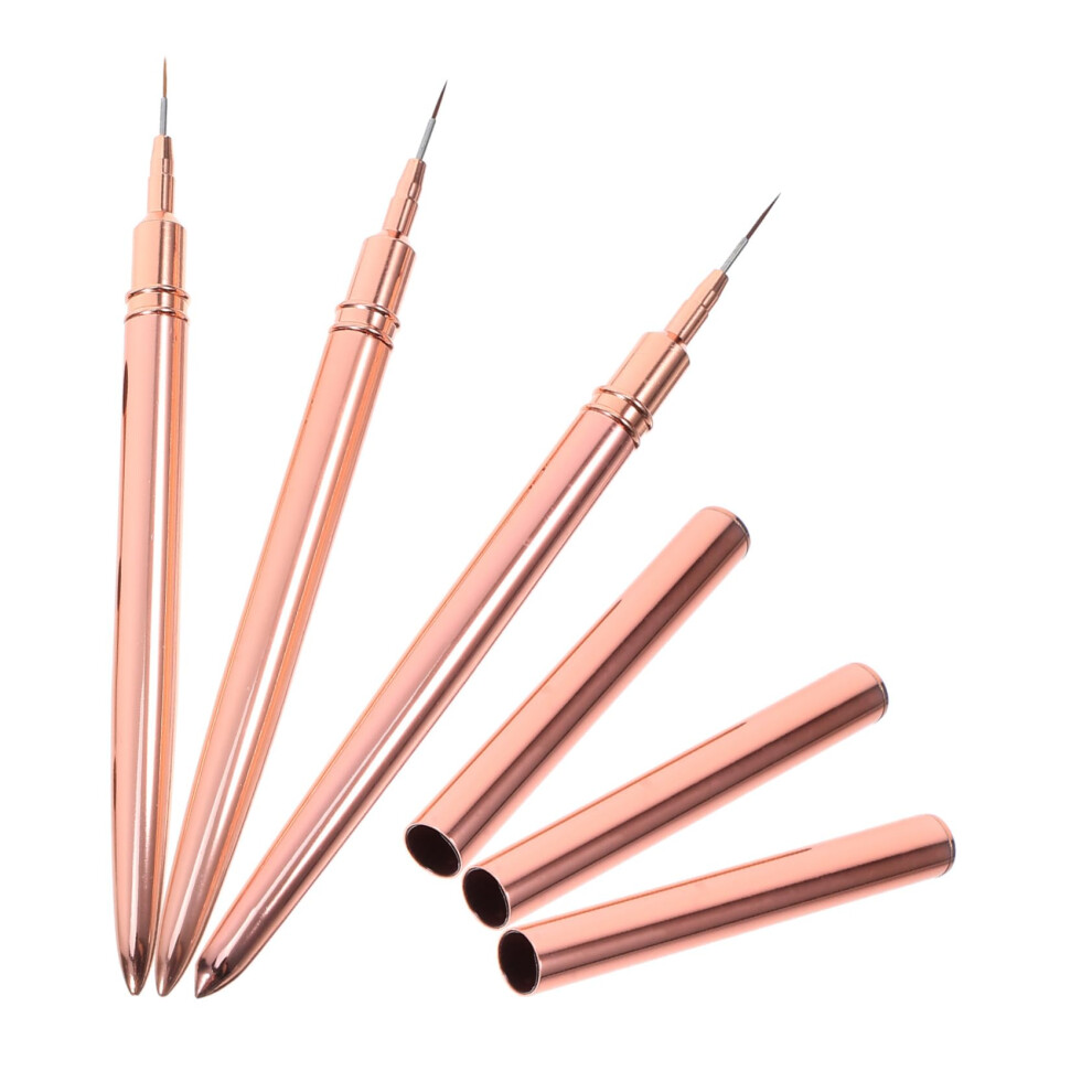 Gold 3Pcs Nail Art Brush Set With Precision Liner Tip For Fine Line Manicure And Salon Use