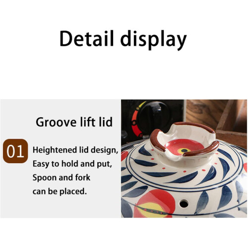 Ceramic Casserole Dish with Lid, Small Floral Pattern, 1.5L Round Cookware for Home Kitchen 2