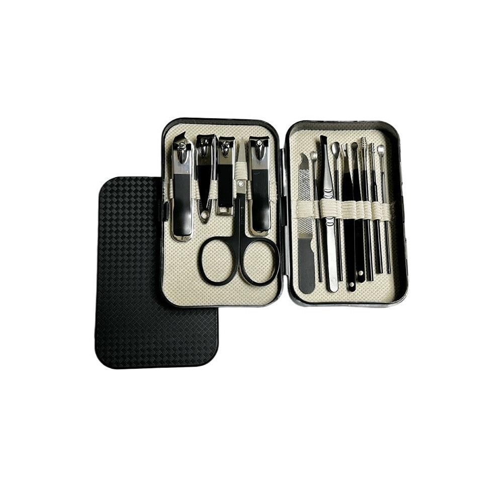 Manicure Set 14Piece Stainless Steel Nail Clipper Kit for Travel Grooming and Nail Care Black