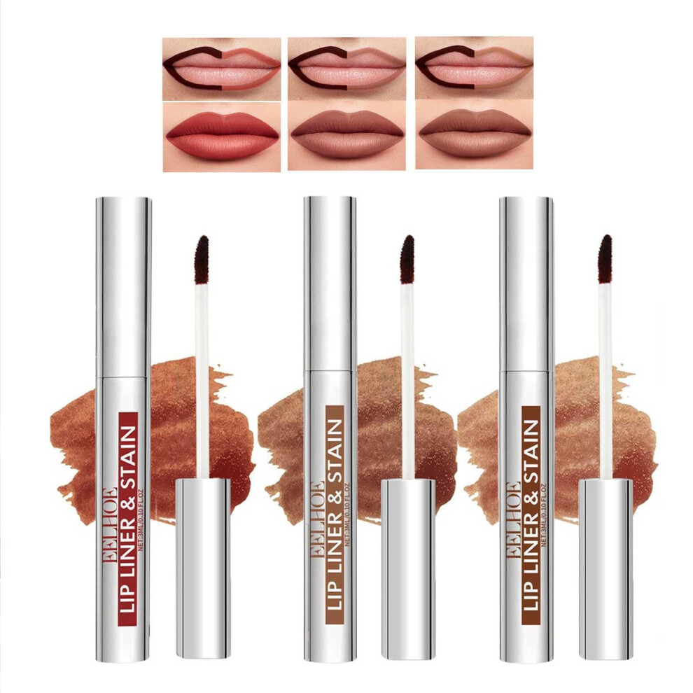 Peel Off Lip Stain and Long Lasting Lip Liner Set, Waterproof Smudge Proof Matte Finish, 3 Colors
