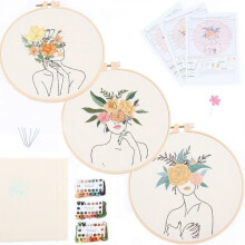 Komplet sæt af broderisæt til begyndere, broderistartsæt, kvinder og blomsterdesign