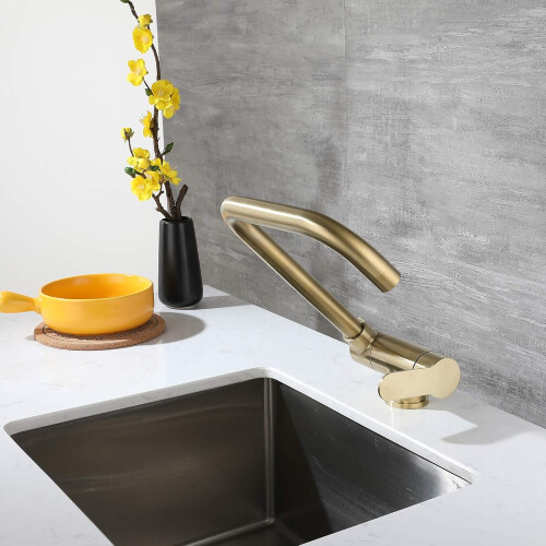 Elegant Kitchen Faucet with Space-Saving Folding Design, Solid Brass Construction for Durability, Lead-Free Approved Ensuring Safe Water Usage for 1