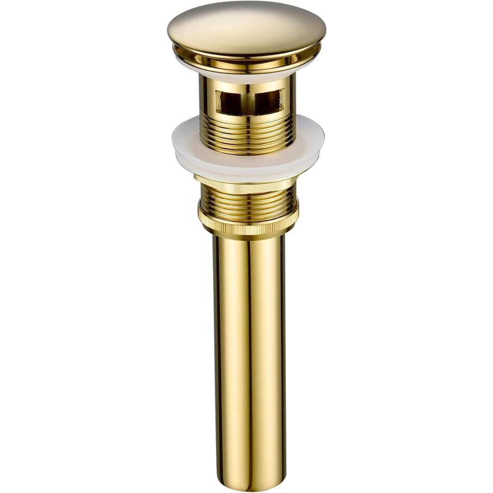 Bathroom Vessel Sink Drain, Solid Brass Construction Ensures Quality And Long Lifetime, Pop Up Drain Stopper For Sinks Without Overflow, Brushed Gold 9448196976562