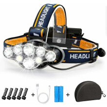 Adjustable LED Headlamp, Super Bright 8 LED Flashlight with 8 Lighting Modes, Rechargeable Hands Free Head Light, Waterproof Outdoor Use Design, USB
