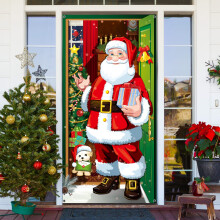 Deurdecoratie met kerstmanmotief, duurzame kerstversiering van hoge kwaliteit, snel en eenvoudig te installeren, scheurvast polyesterweefsel voor