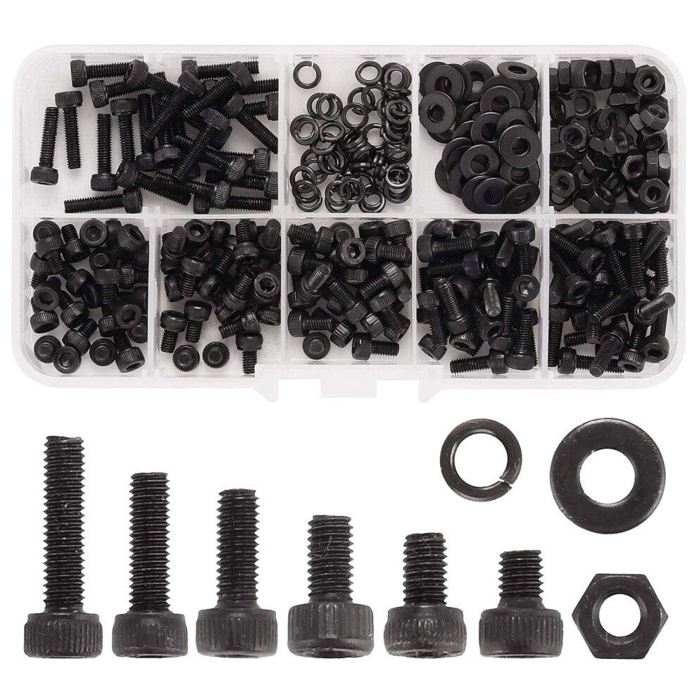 All-Purpose Alloy Steel Fasteners, Hex Socket Head Cap Screw, 300Pcs High Quality Carbon Steel Fixing Hardware, Corrosion Resistant Tools For Various 9169997659200