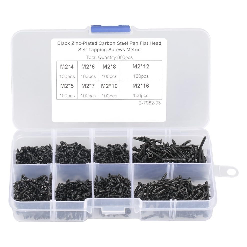 Black Zinc-Plated Carbon Steel Self-Tapping Screws Kit, 800 Pieces For Diverse Fastening Applications 9173940912014