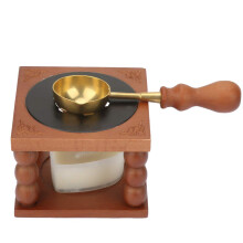 Forno di fusione per sigilli di cera vintage, kit con cucchiaio di rame massiccio e manico in legno resistente al calore per creazioni di sigilli di
