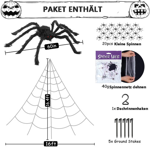 Halloween Sensation, η μεγαλύτερη αράχνη και το σετ ιστού, ρεαλιστική ψεύτικη αράχνη με 2