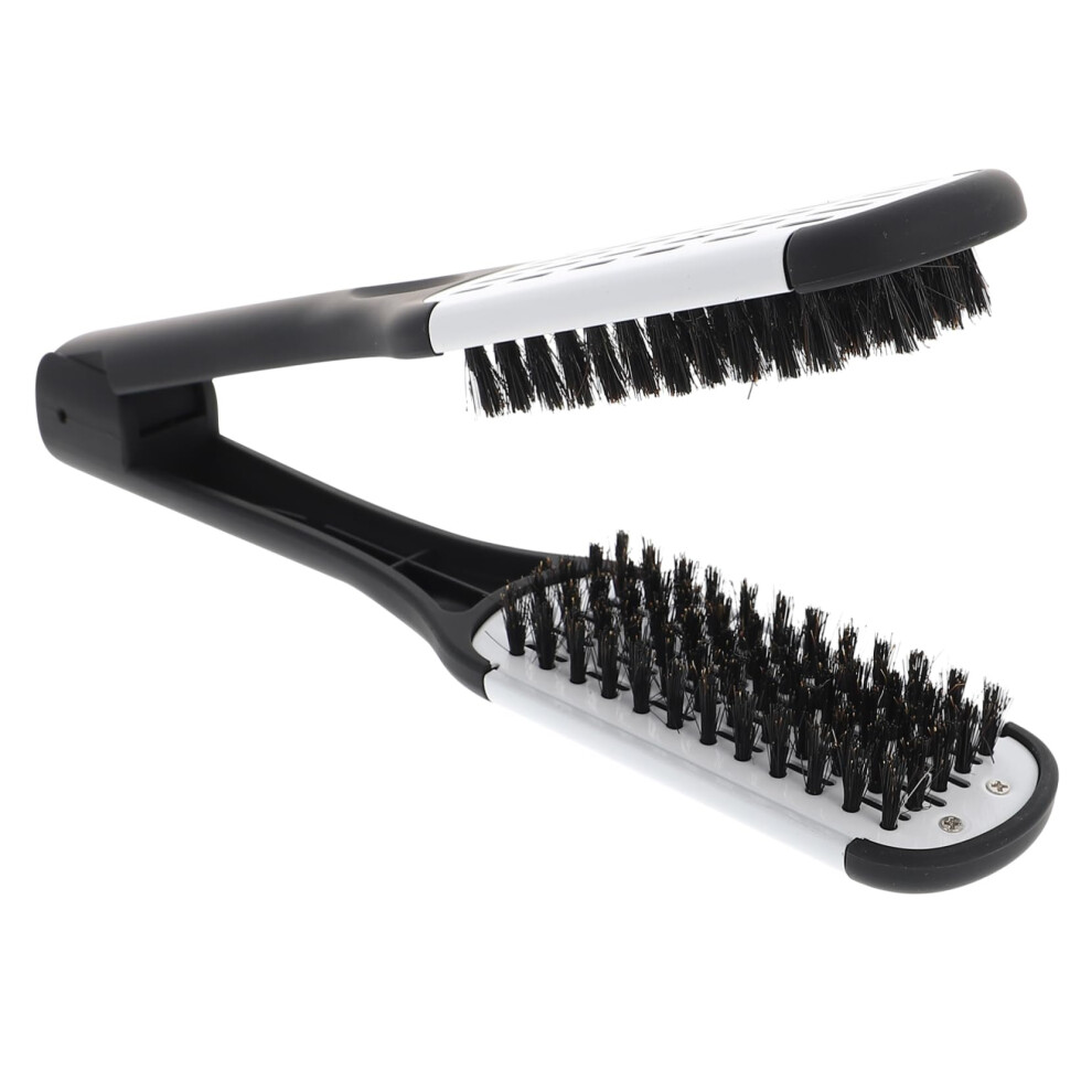 Professional Boar Bristle Hair Straightening Brush Double Head Comb for Smooth and Shiny Hair