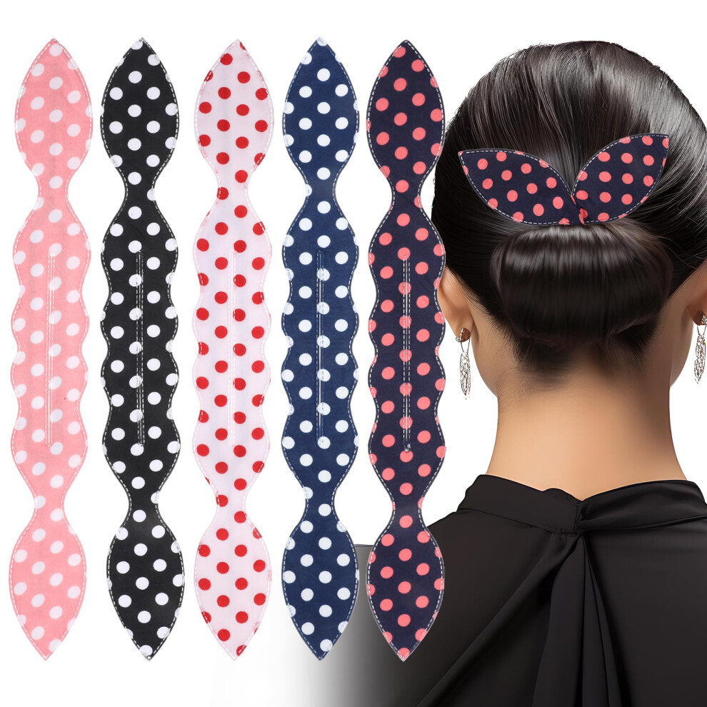Unisex Hair Bun Maker Set With Polka Dot Rabbit Ear, Flexible French Twist Styling Tool For Women Girls