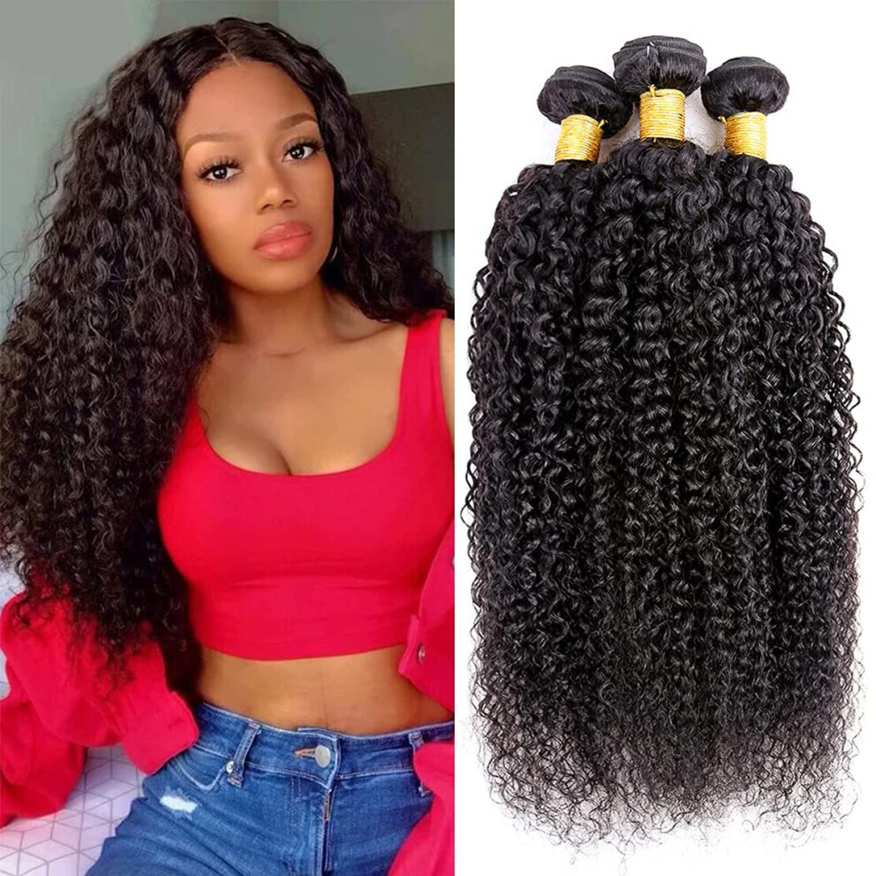 Unisex Black Brazilian Kinky Curly Hair Bundles 3Pcs 8 10 12 Inch 100% Virgin Human Hair Extensions Natural Wet And Wavy Style