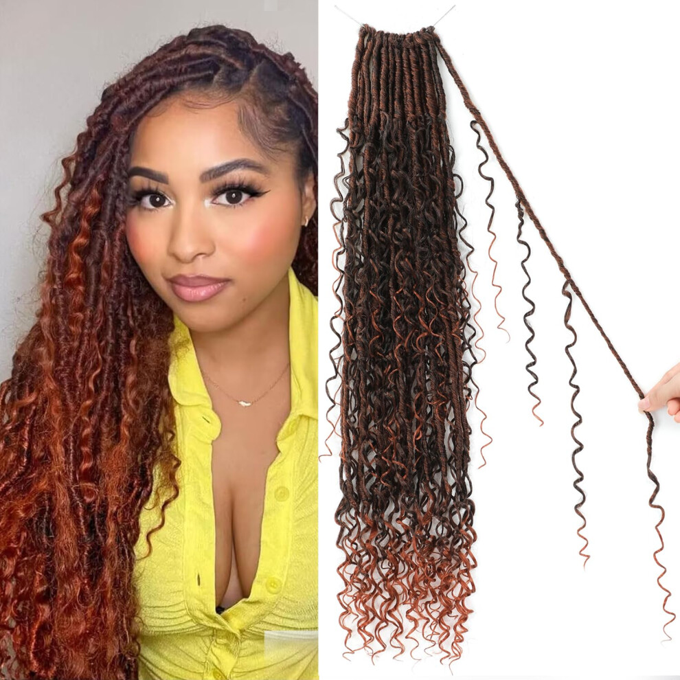 Boho Faux Locs Crochet Hair 18 Inch Goddess Locs with Curly Ends Prelooped Extensions for Black Women T350# Pack of 8