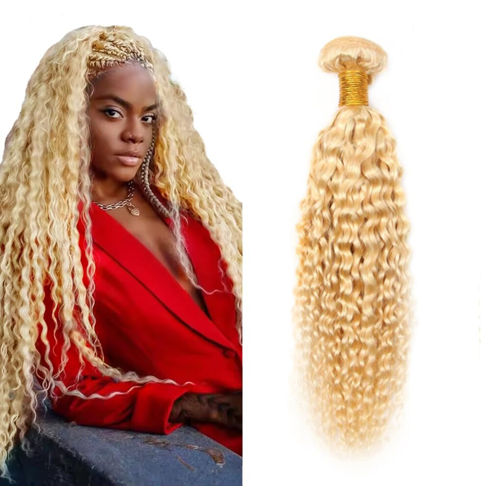 Unisex 613 Blonde Human Hair Bundles Brazilian Virgin Kinky Curly Wave Extensions 20 Inch Volume Boost