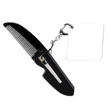 Folding Comb with Mirror and Keyring, Compact Travel Beard and Hair Grooming Tool for Men