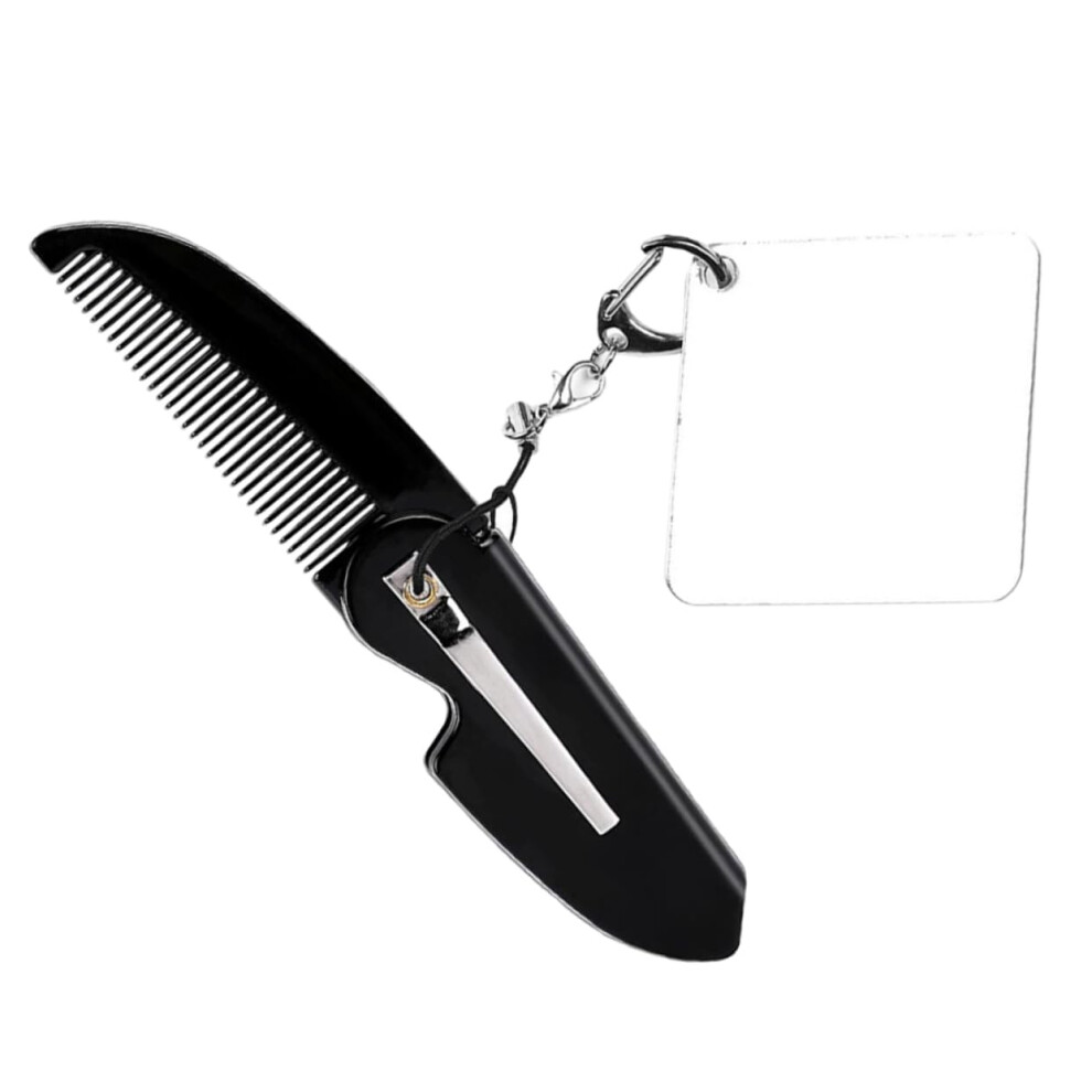 Unisex Folding Comb With Mirror And Keyring, Compact Travel Beard And Hair Grooming Tool For Men