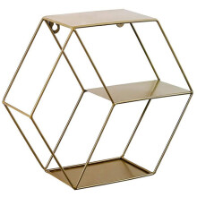 Étagère murale hexagonale flottante en fil métallique, idéale pour ranger des plantes et des livres. Parfaite pour un intérieur vintage ou