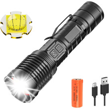 Taktische Taschenlampe mit XHP70.2-LED, wiederaufladbar, hohe Leuchtkraft für Outdoor-Aktivitäten, 3 Leuchtmodi, einstellbarer Fokus,