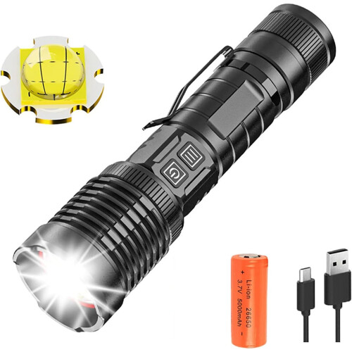 Τακτικός φακός με XHP70.2LED, επαναφορτιζόμενους υψηλούς φωτεινούς σηματοδότες για