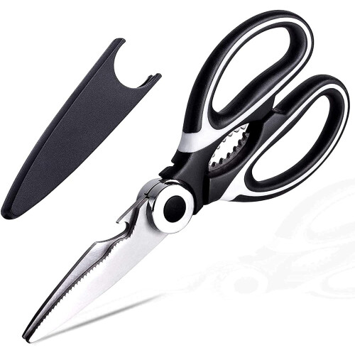 Kitchen Scissors with Micro Serrated Edge, Comfortable Ergonomic Design for Non Slip Cutting, Multi Purpose Tool for Meat, Chicken, Vegetables,