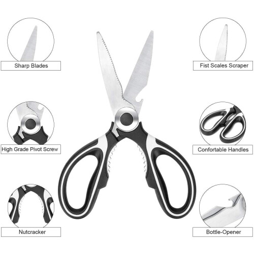 Kitchen Scissors with Micro Serrated Edge, Comfortable Ergonomic Design for Non Slip Cutting, Multi Purpose Tool for Meat, Chicken, Vegetables, 2