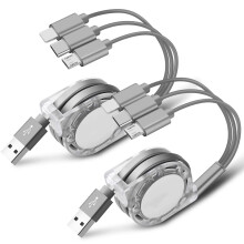 Încărcător compact, cablu retractabil de încărcare multiplă, încărcător rapid 3 în 1 pentru conector Lightning, tip C, dispozitive Micro