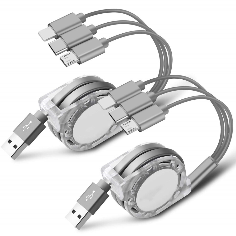 Versatile Charging Partner, Multi Charger Adapter For Lightning Connector, Type C, Micro Usb Devices, Fast Charge Function, Upgrade Retractable 9340258994173
