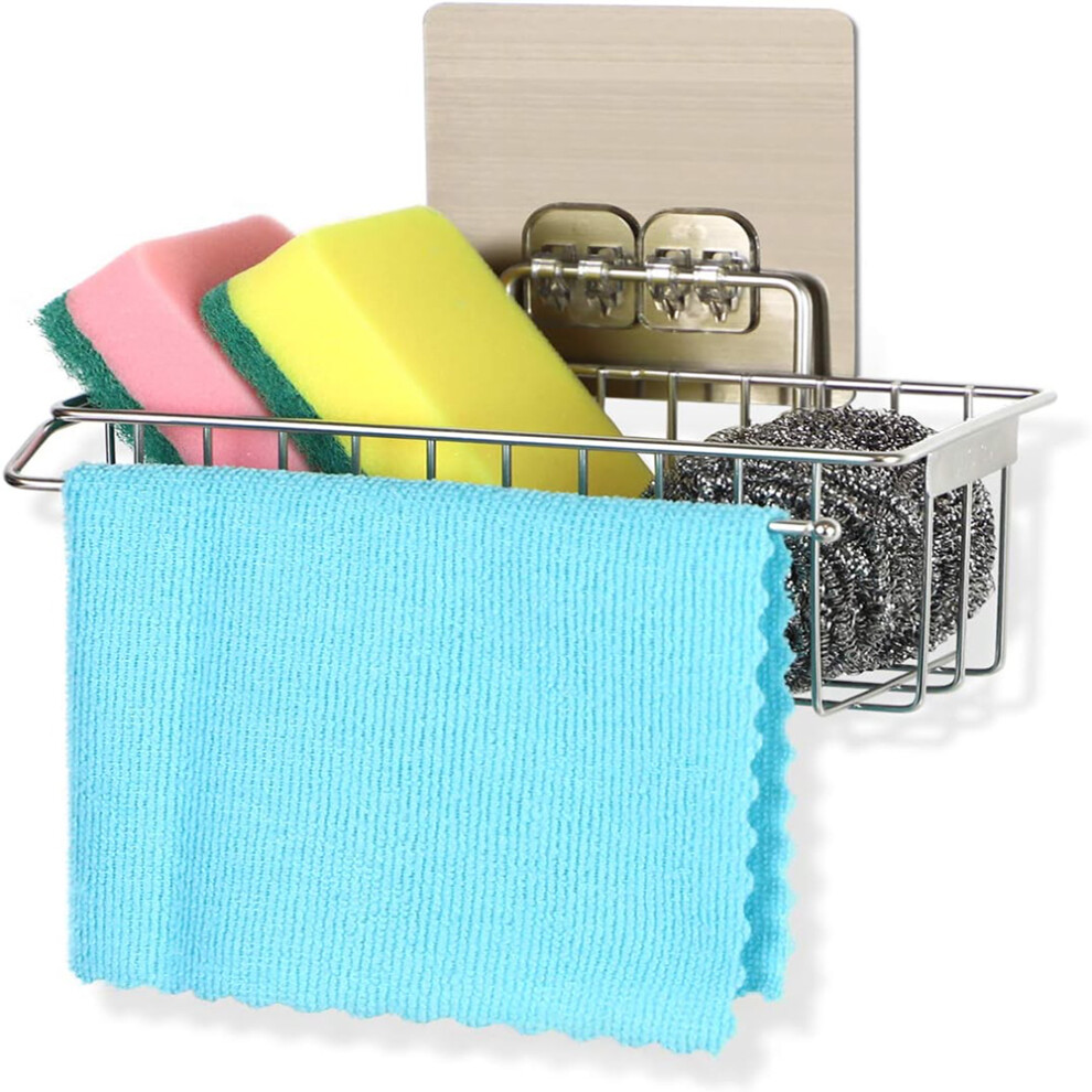 Never Rust, 3-In-1 Sponge Holder For Kitchen Sink, Movable Brush Holder Dish Cloth Hanger, Hanging Caddy Organizer Accessories Rack With Quick 9004841066868
