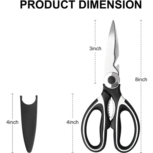Kitchen Scissors with Micro Serrated Edge, Comfortable Ergonomic Design for Non Slip Cutting, Multi Purpose Tool for Meat, Chicken, Vegetables, 1