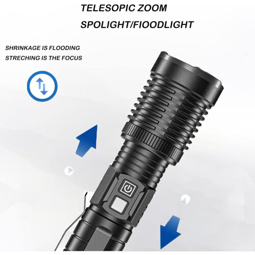 Τακτικός φακός με XHP70.2LED, επαναφορτιζόμενους υψηλούς φωτεινούς σηματοδότες για 2