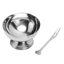 Stainless Steel Dessert Bowl with Fork, Elegant Sundae Cup for Ice Cream, Salad and Fruit Serving