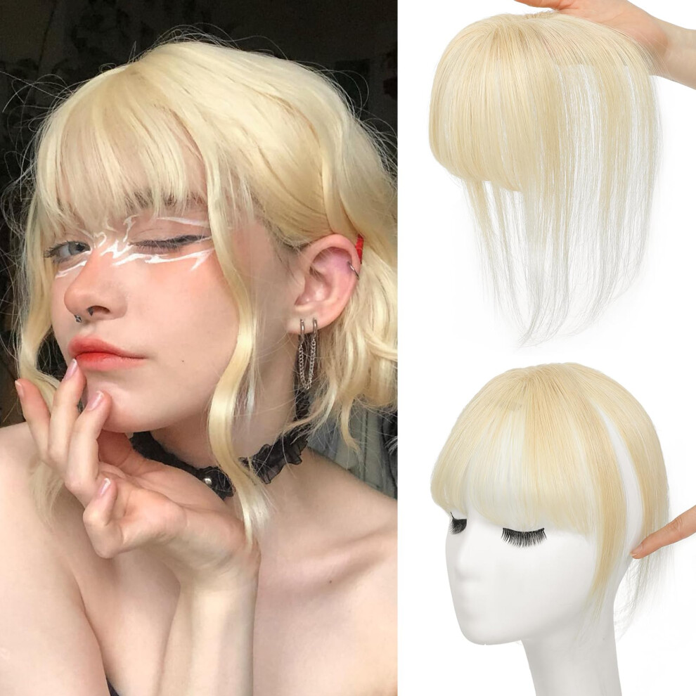 Unisex Light Clip In Human Hair Bangs Topper Blonde 360 Seamless Fringe For Instant Volume Boost