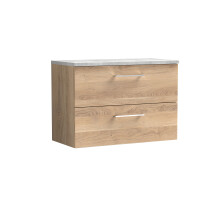Balterley Level 800mm Wall Hung 2 Drawer Vanity Unit with Laminate Worktop for Stylish Compact Bathroom Storage - Bleached Oak