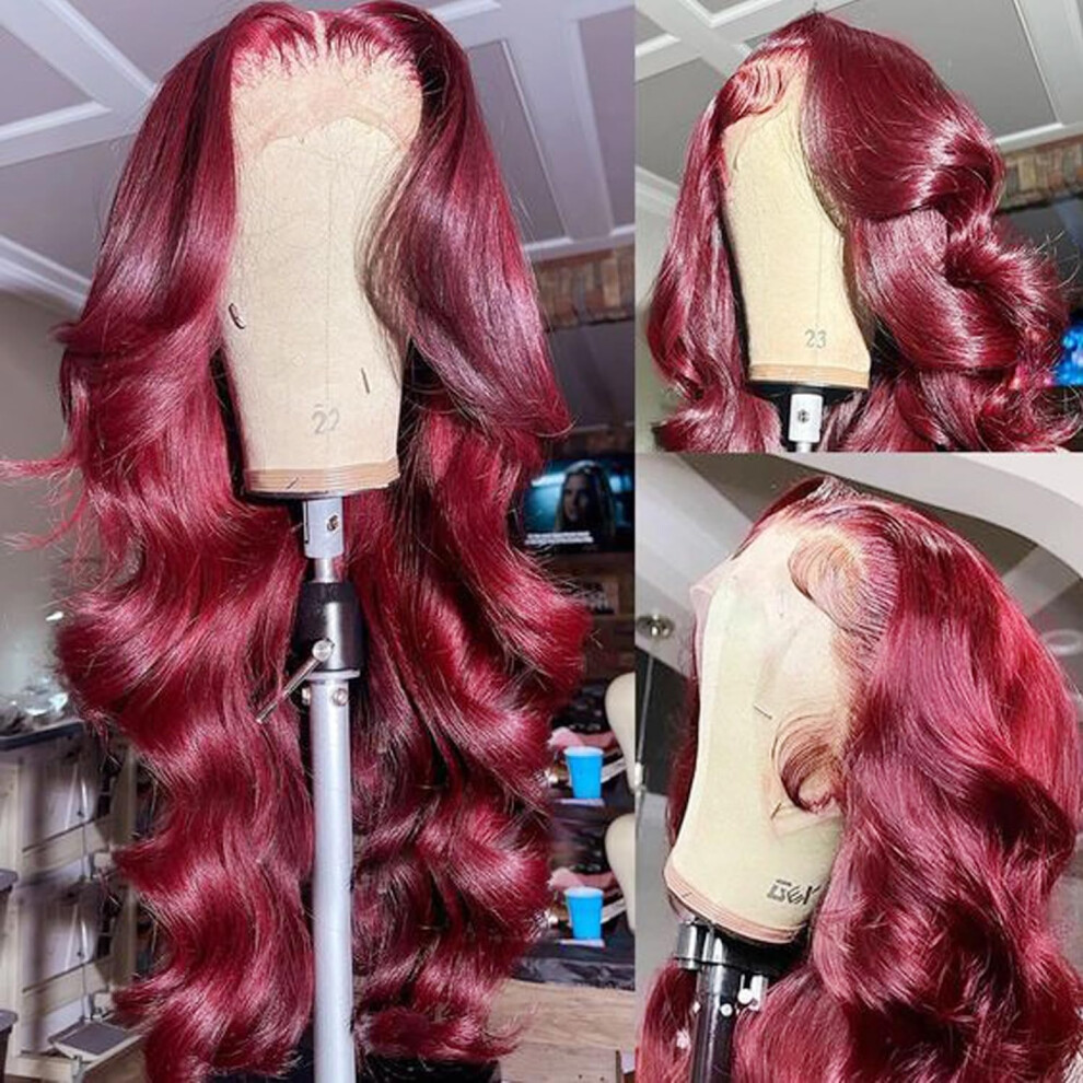 99J Burgundy 13x4 Lace Front Wig Human Hair Body Wave 200% Density Glueless HD Lace for Women