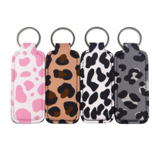 Cow Print Lip Balm Holder Keychain with Metal Ring, Soft Elastic Fabric, 4 Designs
