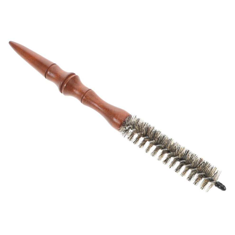 Brown Round Hair Brush For Blow Drying With Wooden Ergonomic Handle, Gentle Detangling Bristles For Curly Hair