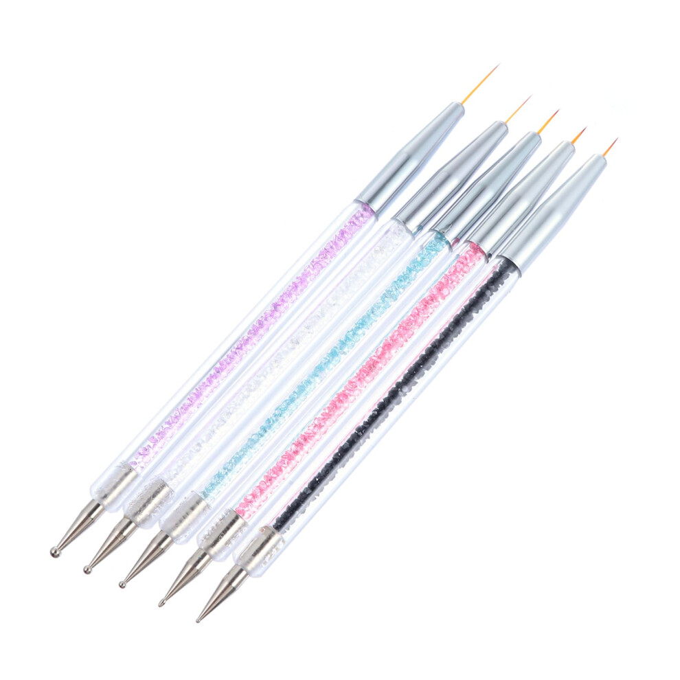 5pcs Nail Art Brush Set with Precision Fine Tip DualUse Pens for Gel Polish and Manicure
